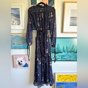 Vero Moda Navy Floral Long-Sleeve Maxi Dress